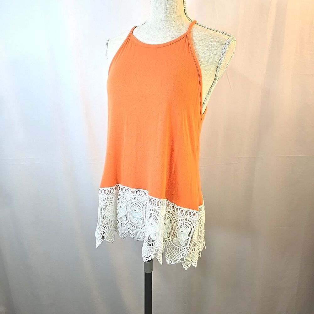 Wishful Park Women's Tank Top Shirt Orange Size Medium Top Crochet Hem Summer